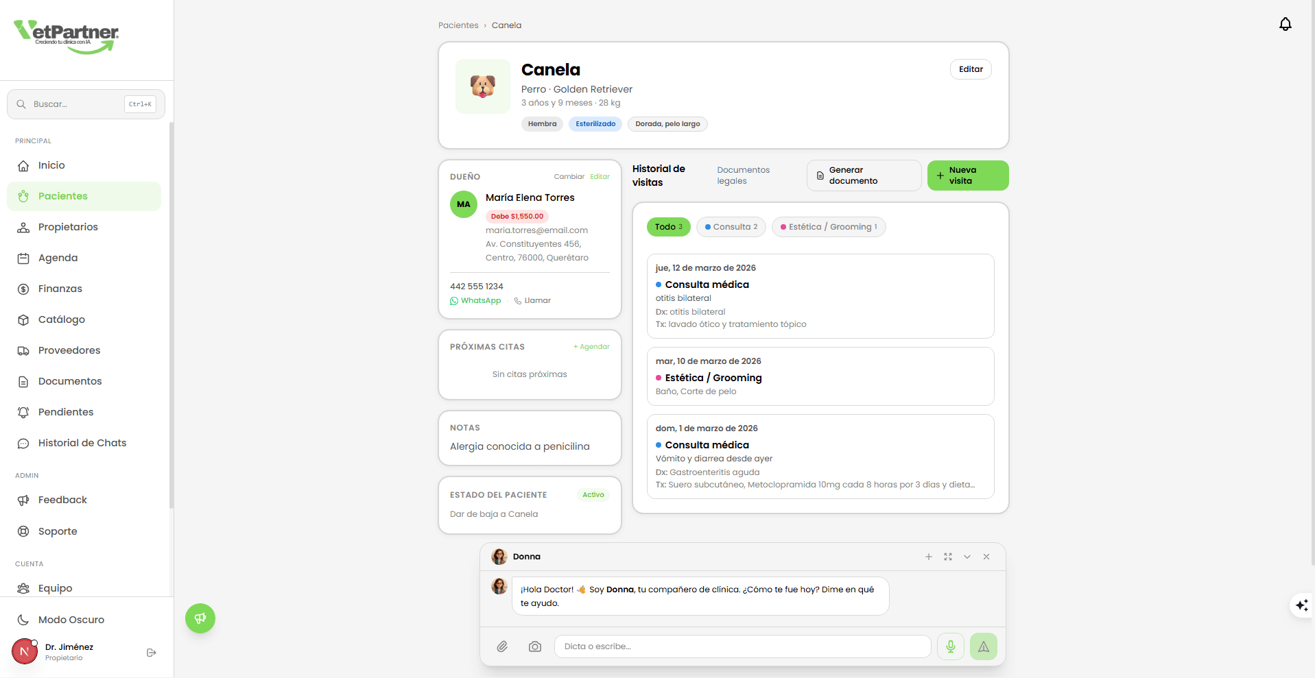 Pacientes de VetPartner en escritorio